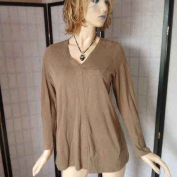 J. Jill Sweaters - J. JILL Brown V-Neck Top Sweater Sz S 100% Cotton